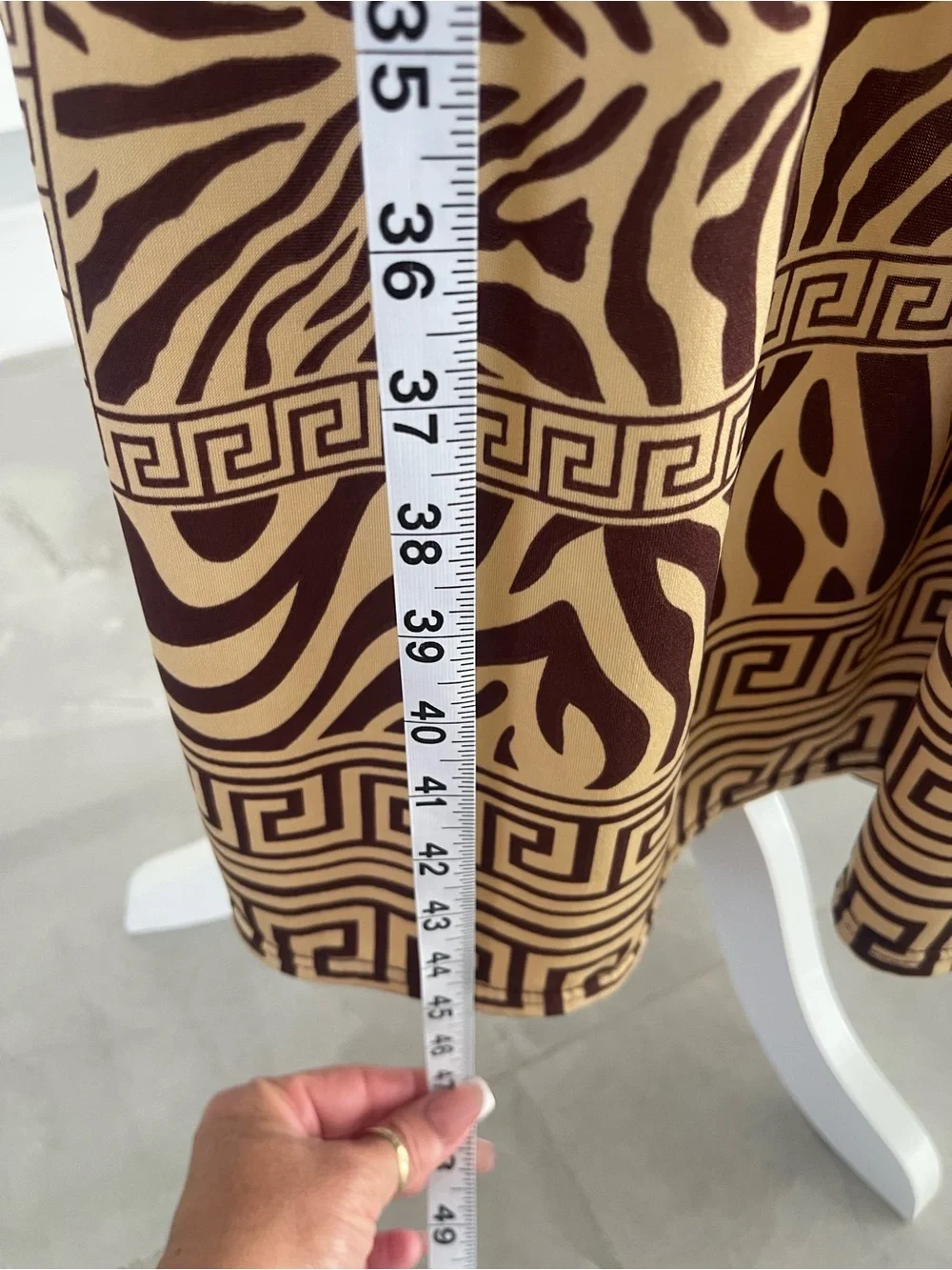 Brown Patterned Midi Dress with Spaghetti Straps